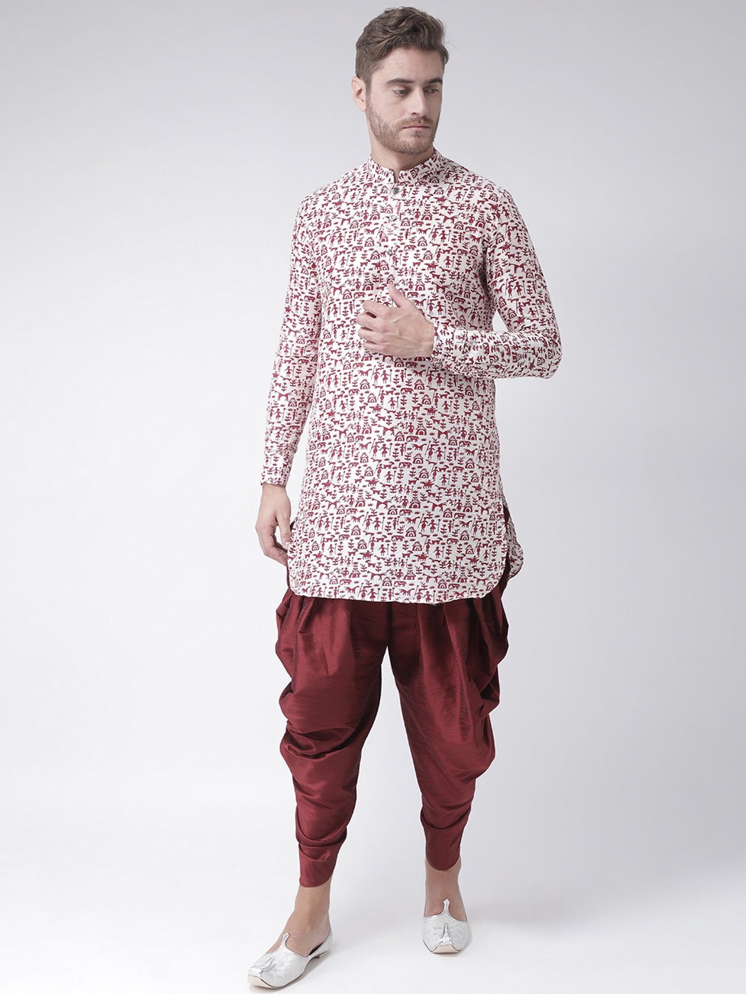 

DEYANN Men Off-White & Red Printed Kurta with Patiala