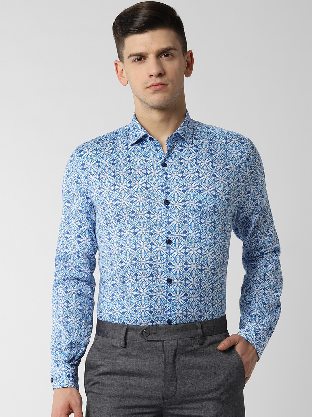 

Peter England Men Blue Slim Fit Printed Formal Shirt