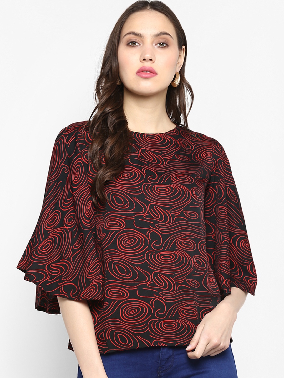 

One Femme Women Red Printed A-Line Top