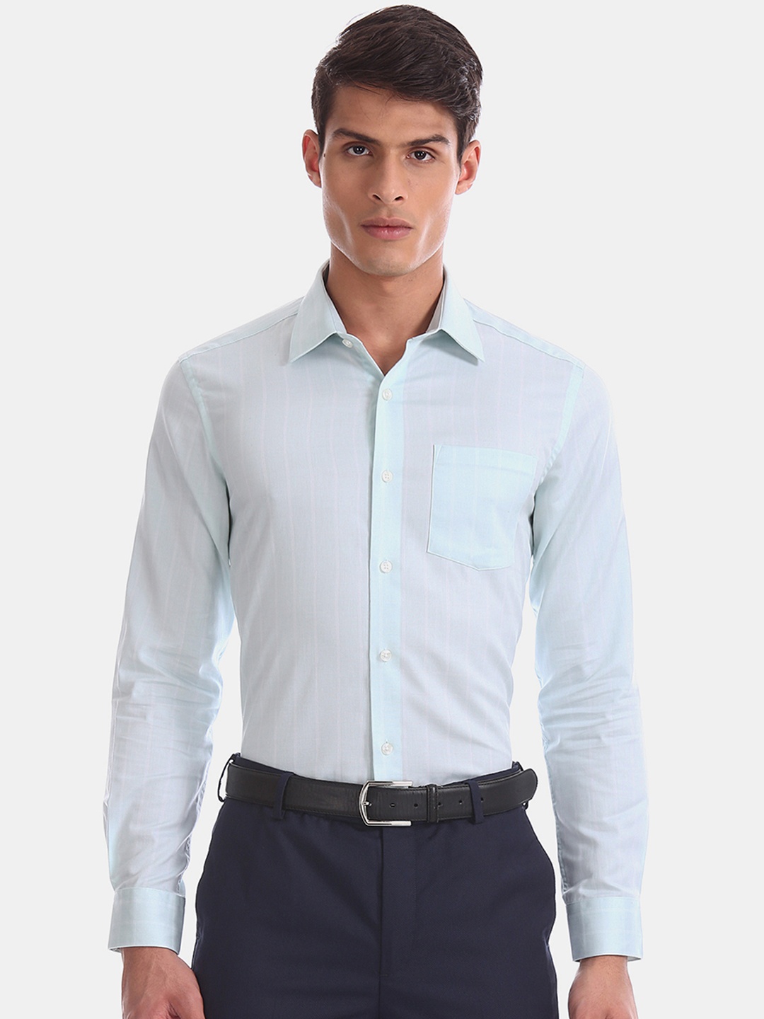 

Arrow Men Green Slim Fit Striped Formal Shirt