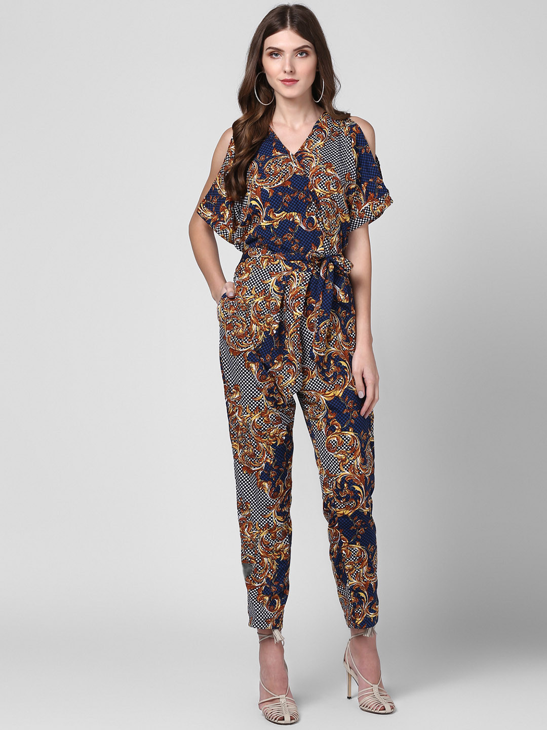 

StyleStone Women Blue & Brown Printed Basic Jumpsuit