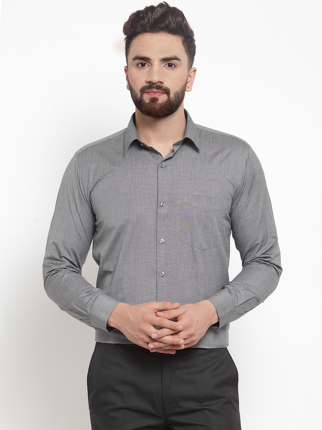 Hancock Men Grey Sport Slim Fit Solid Formal Shirt