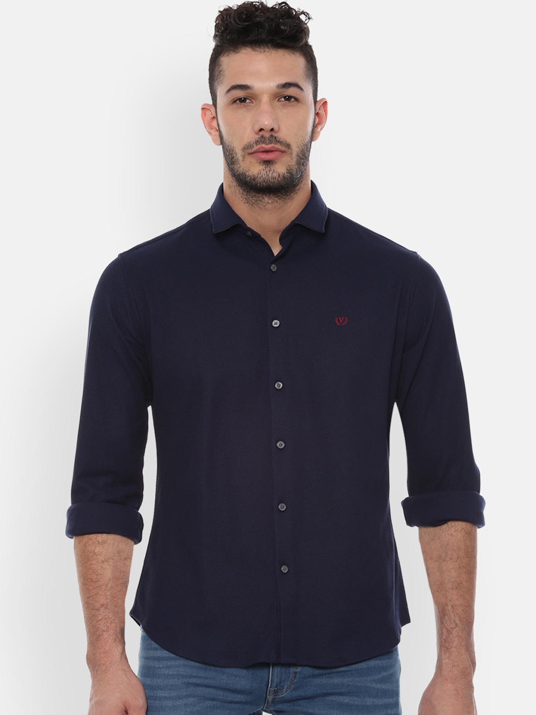 

Van Heusen Sport Men Navy Blue Slim Fit Solid Casual Shirt