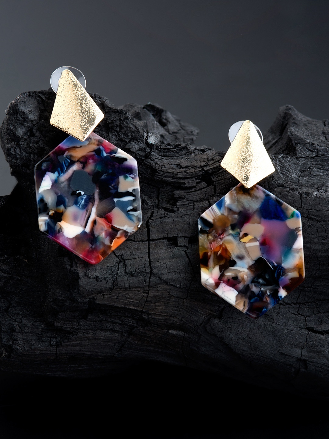 

E2O Multicoloured & Gold-Plated Geometric Drop Earrings, Multi