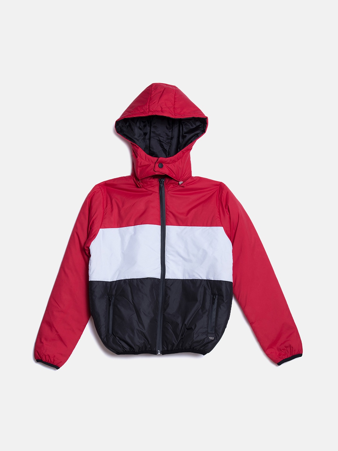 Blue Giraffe Boys Red Colourblocked Hooded Padded Jacket