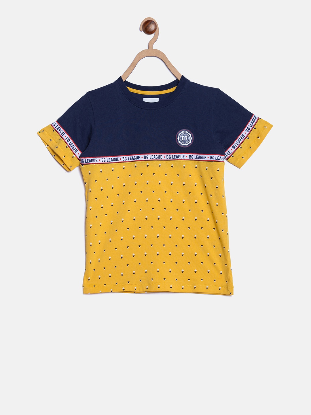 

Blue Giraffe Boys Yellow & Blue Colourblocked Round Neck T-shirt