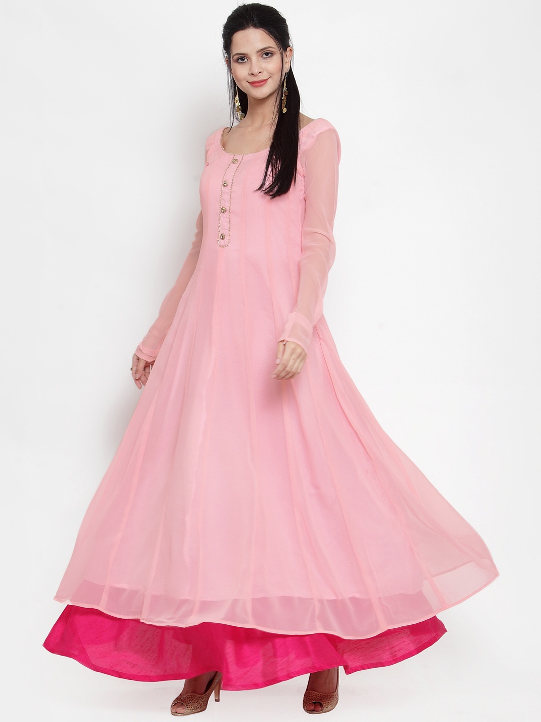 

Get Glamr Women Peach & Pink-Coloured Solid Anarkali Kurta