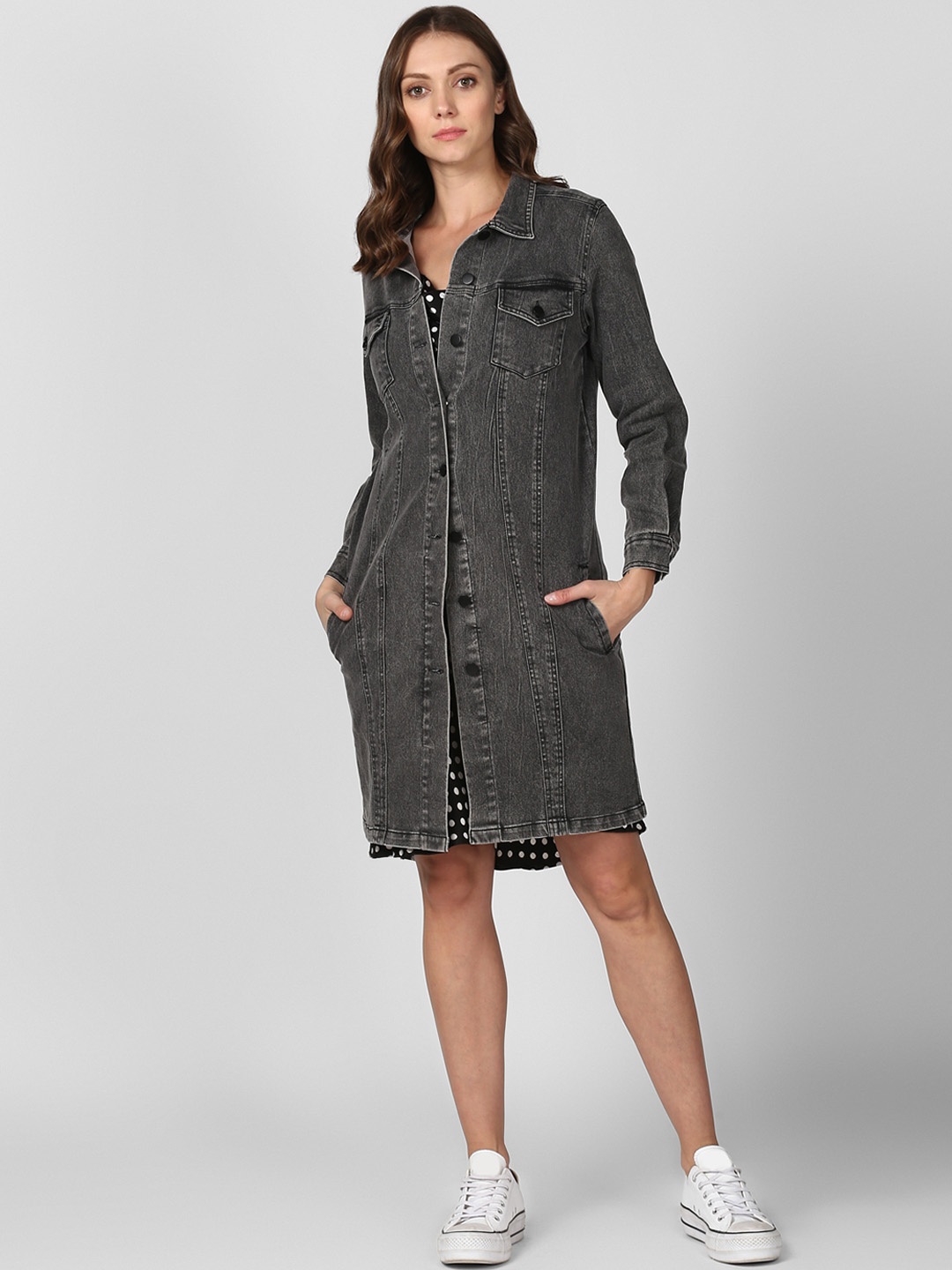 

StyleStone Women Grey Solid Denim Longline Jacket
