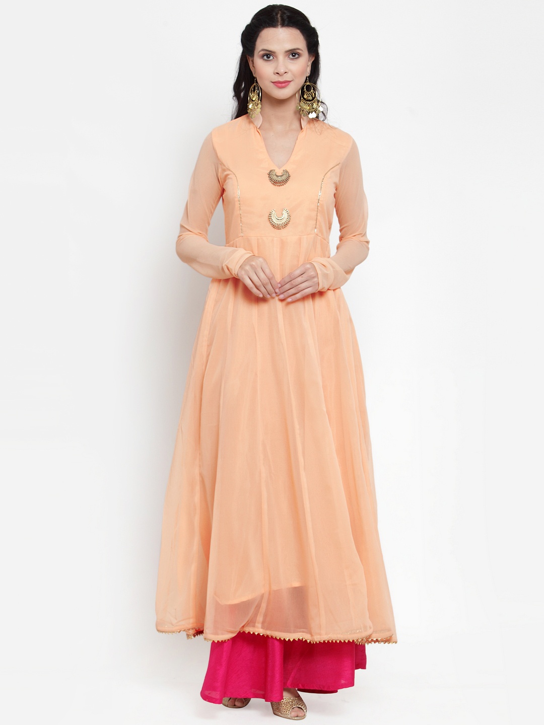 

Get Glamr Women Peach-Coloured Solid Anarkali Kurta