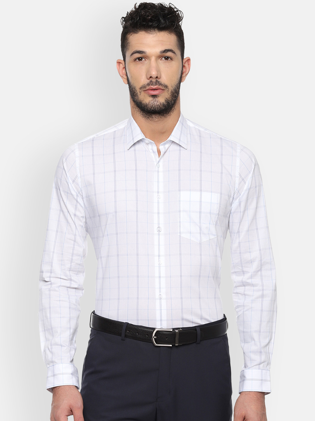 

Van Heusen Men White & Blue Slim Fit Checked Formal Shirt