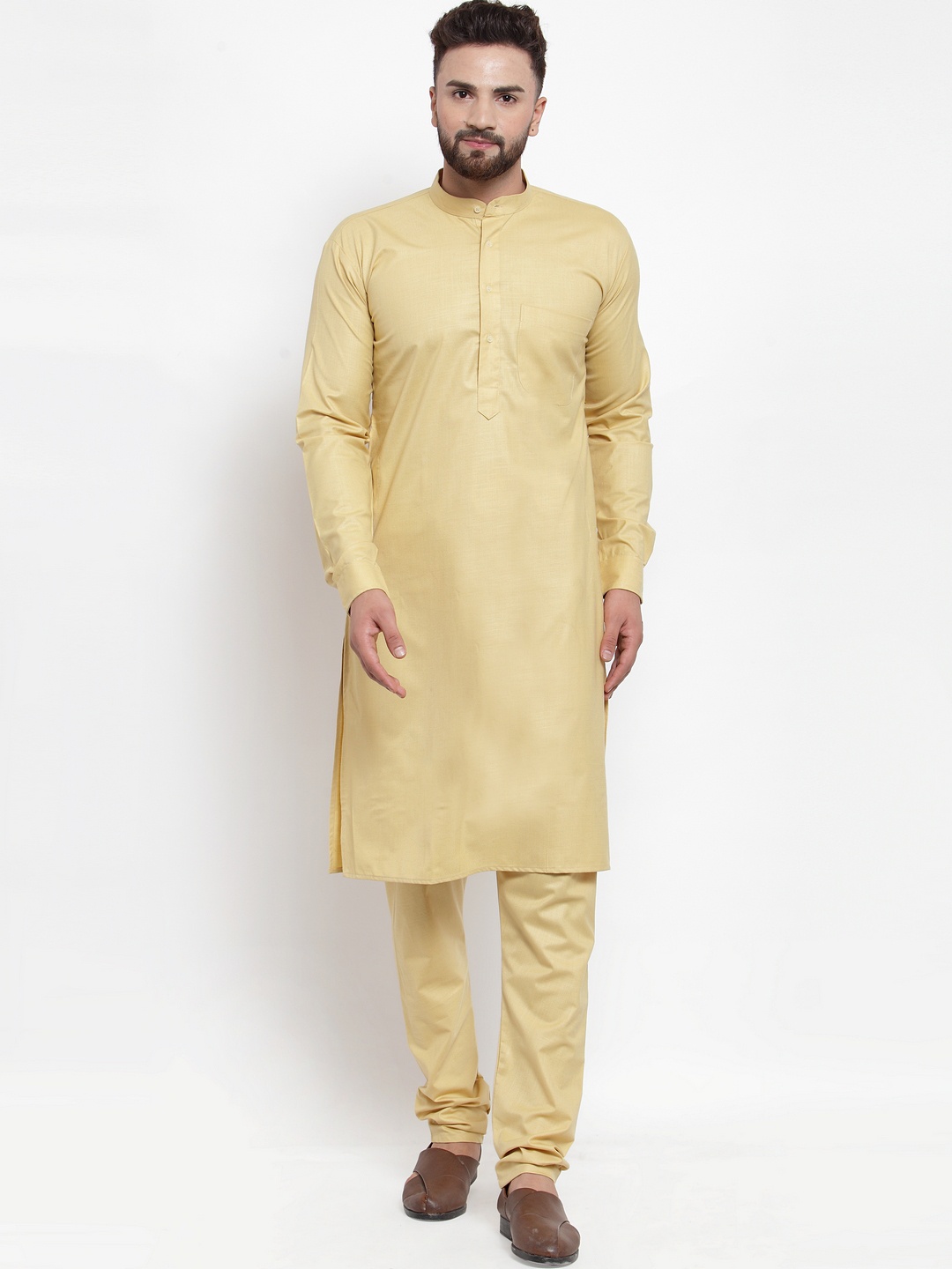 

Jompers Men Beige Solid Kurta with Churidar