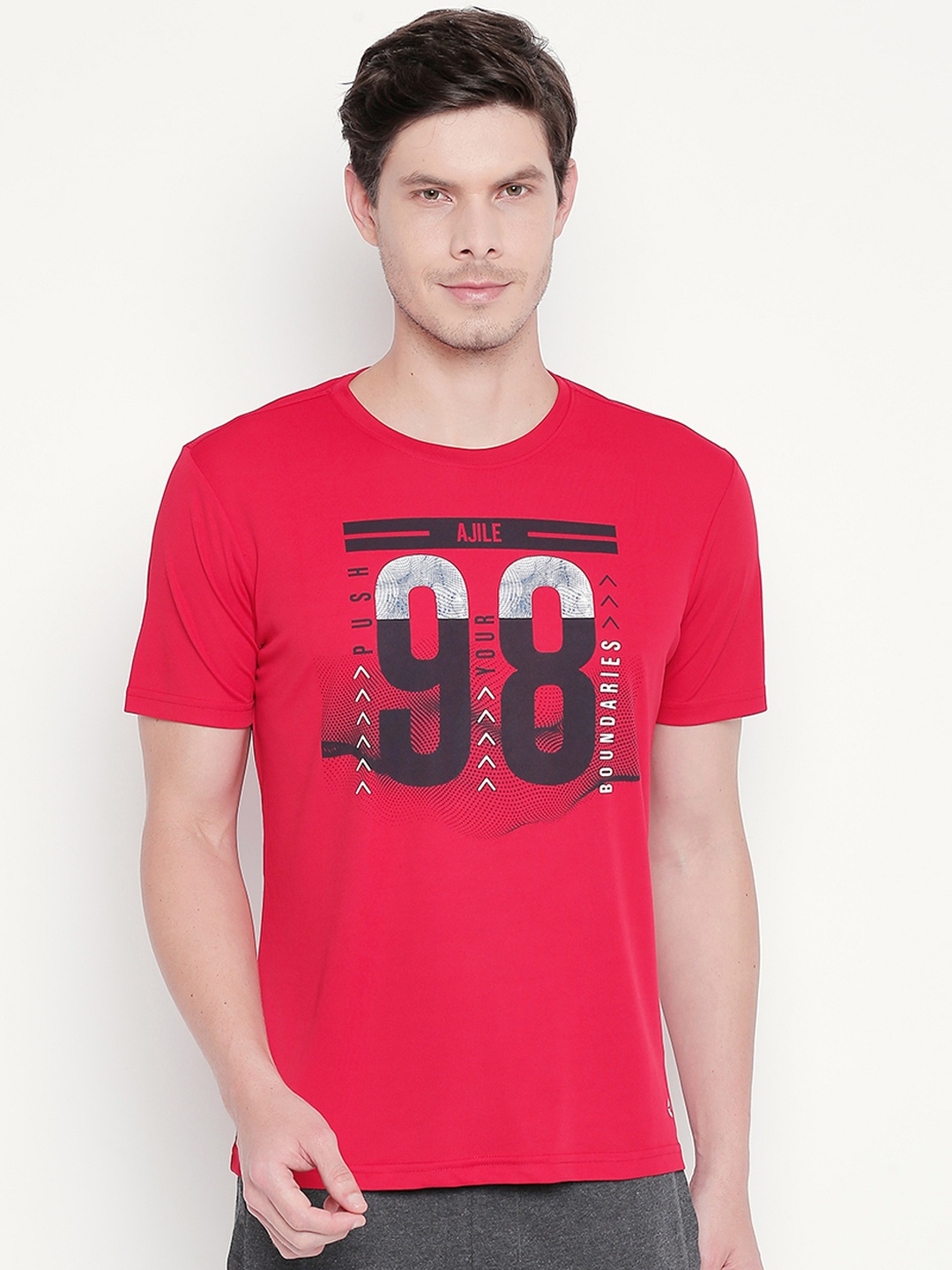 Ajile by Pantaloons Men Red Printed Round Neck Pure Cotton T-shirt