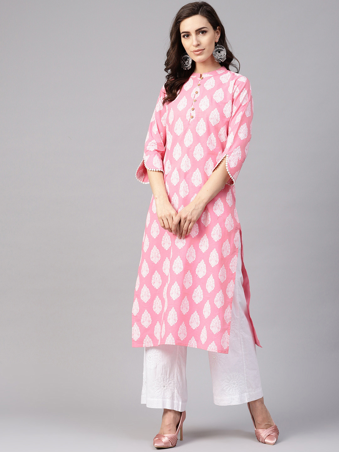 

Yuris Women Pink & White Printed Straight Kurta