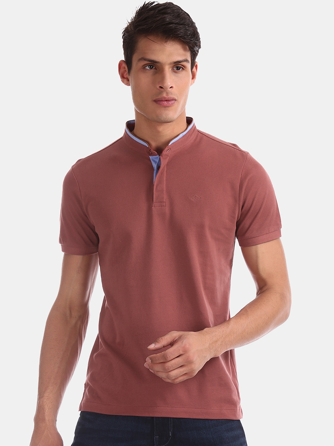 

Arrow Sport Men Rust Red Solid Polo Collar Pure Cotton T-shirt