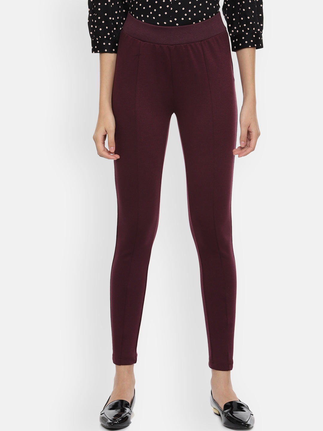 

Van Heusen Woman Maroon Solid Regular Fit Treggings
