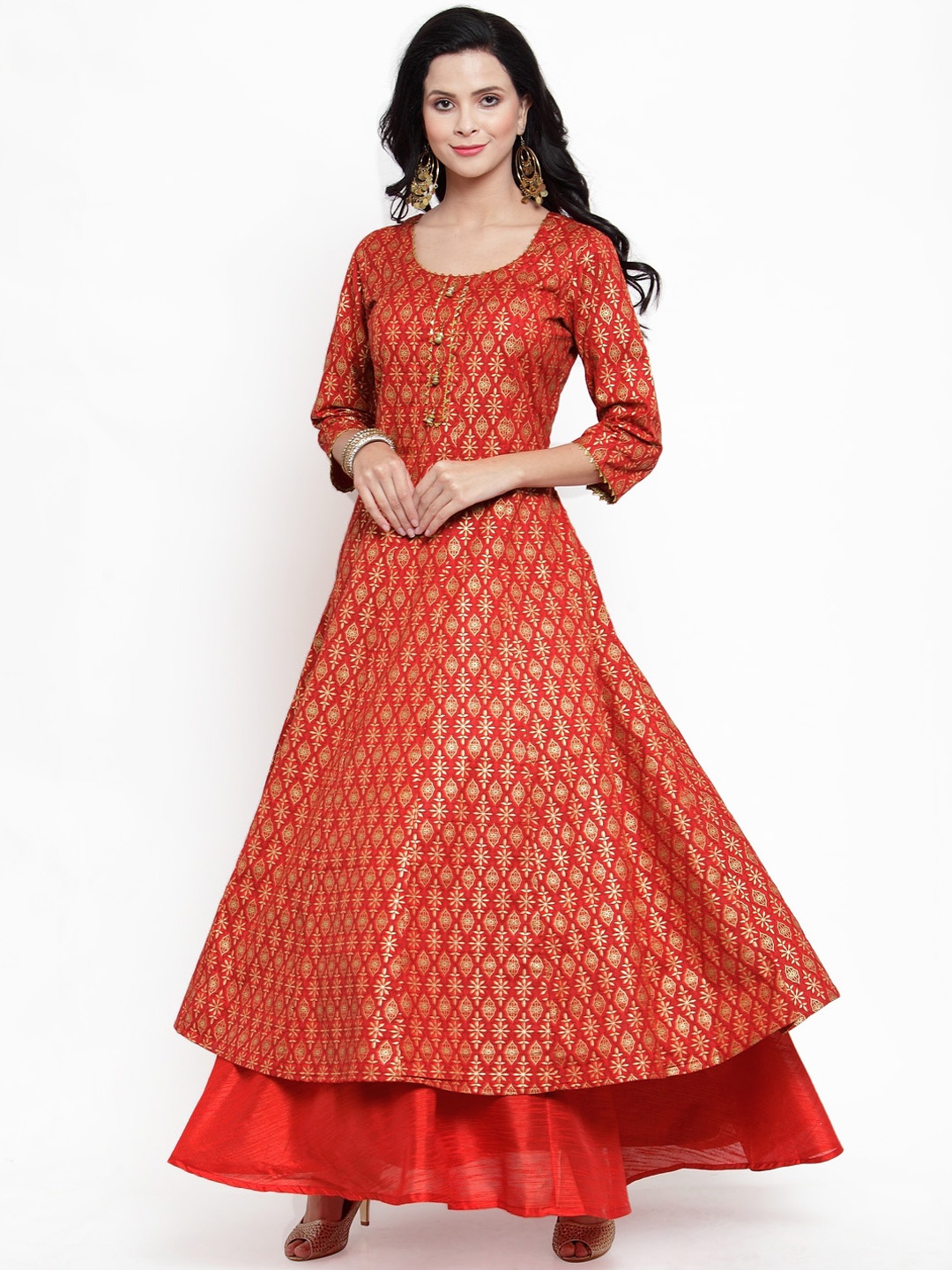 

Get Glamr Women Red Khari Print Anarkali Kurta