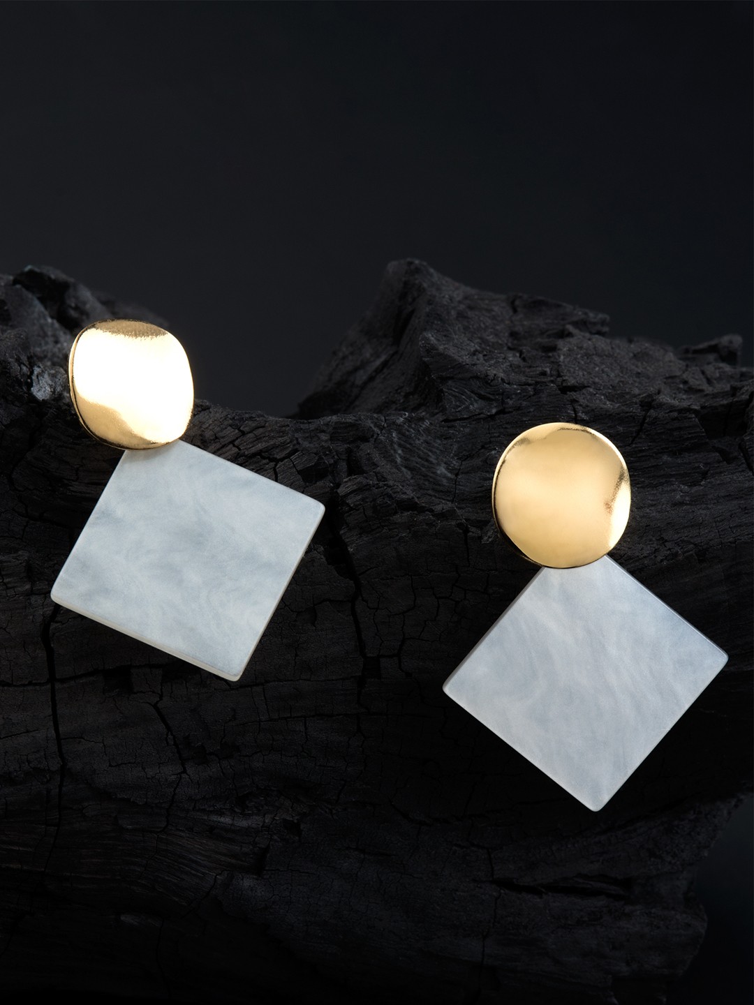 

E2O Off-White & Gold-Plated Geometric Drop Earrings