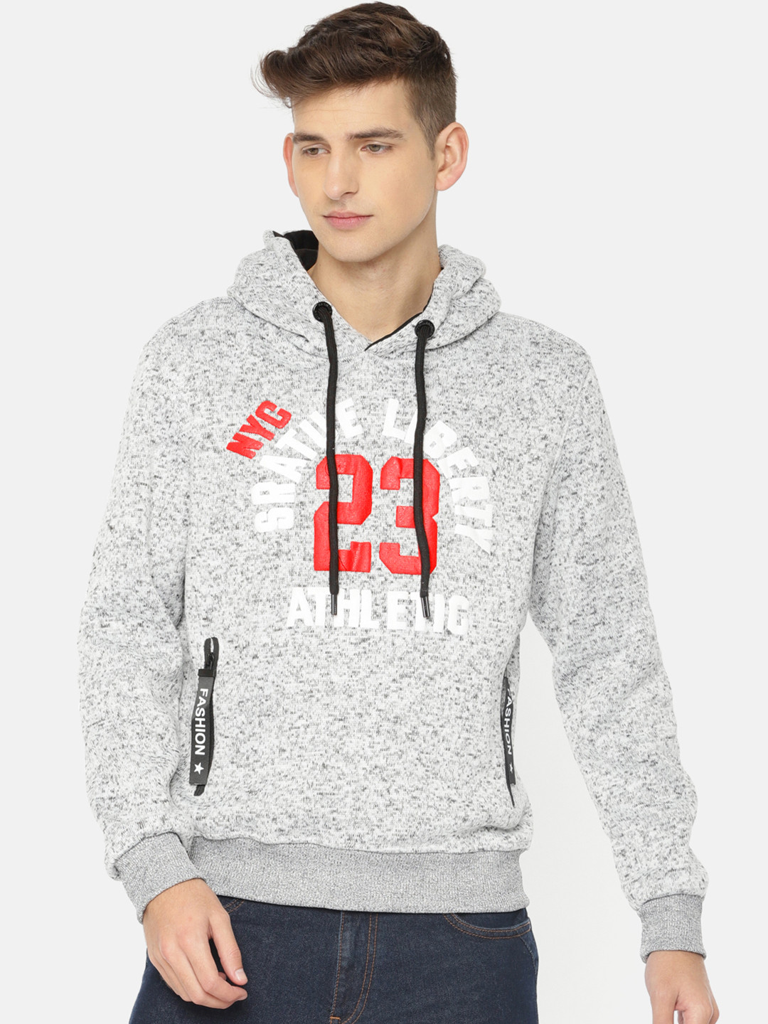 

The Indian Garage Co Men Grey Printed Hooded Sweatshirt