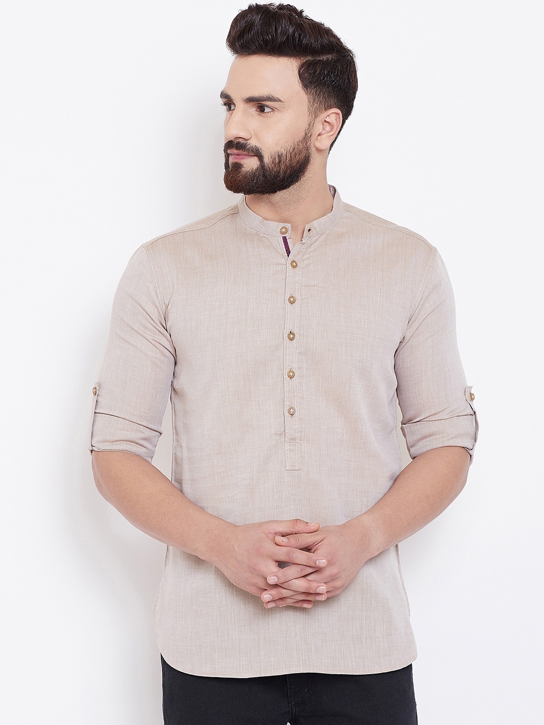 

even Men Beige Solid Straight Kurta