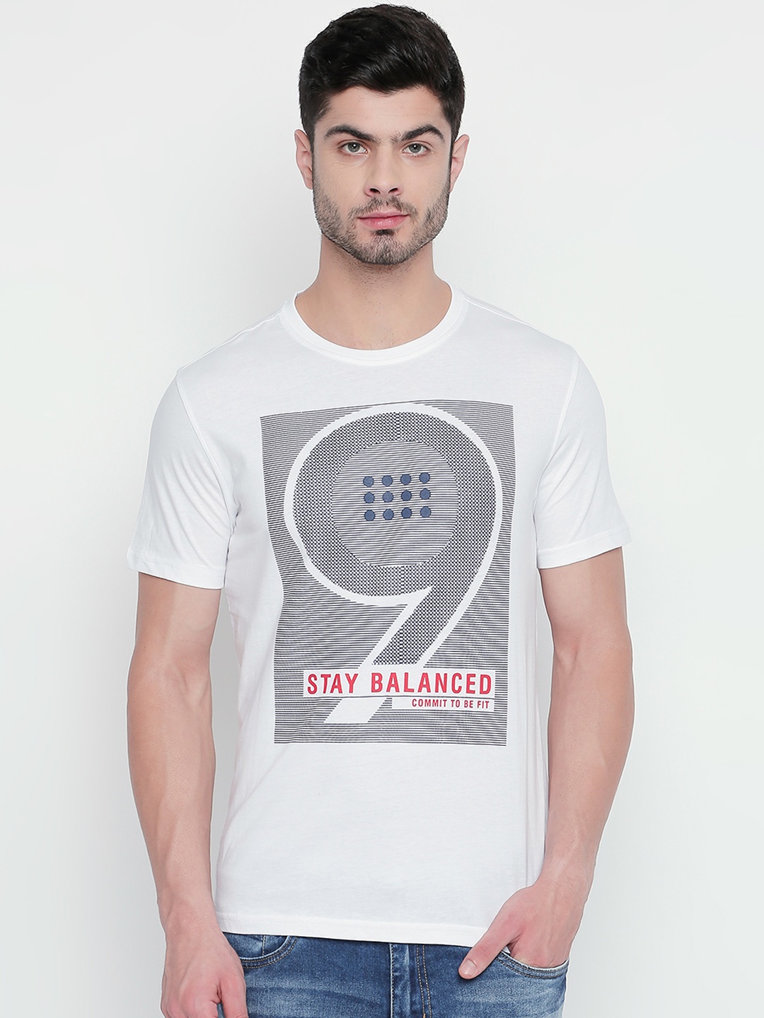 

Ajile by Pantaloons Men White Printed Round Neck Pure Cotton T-shirt