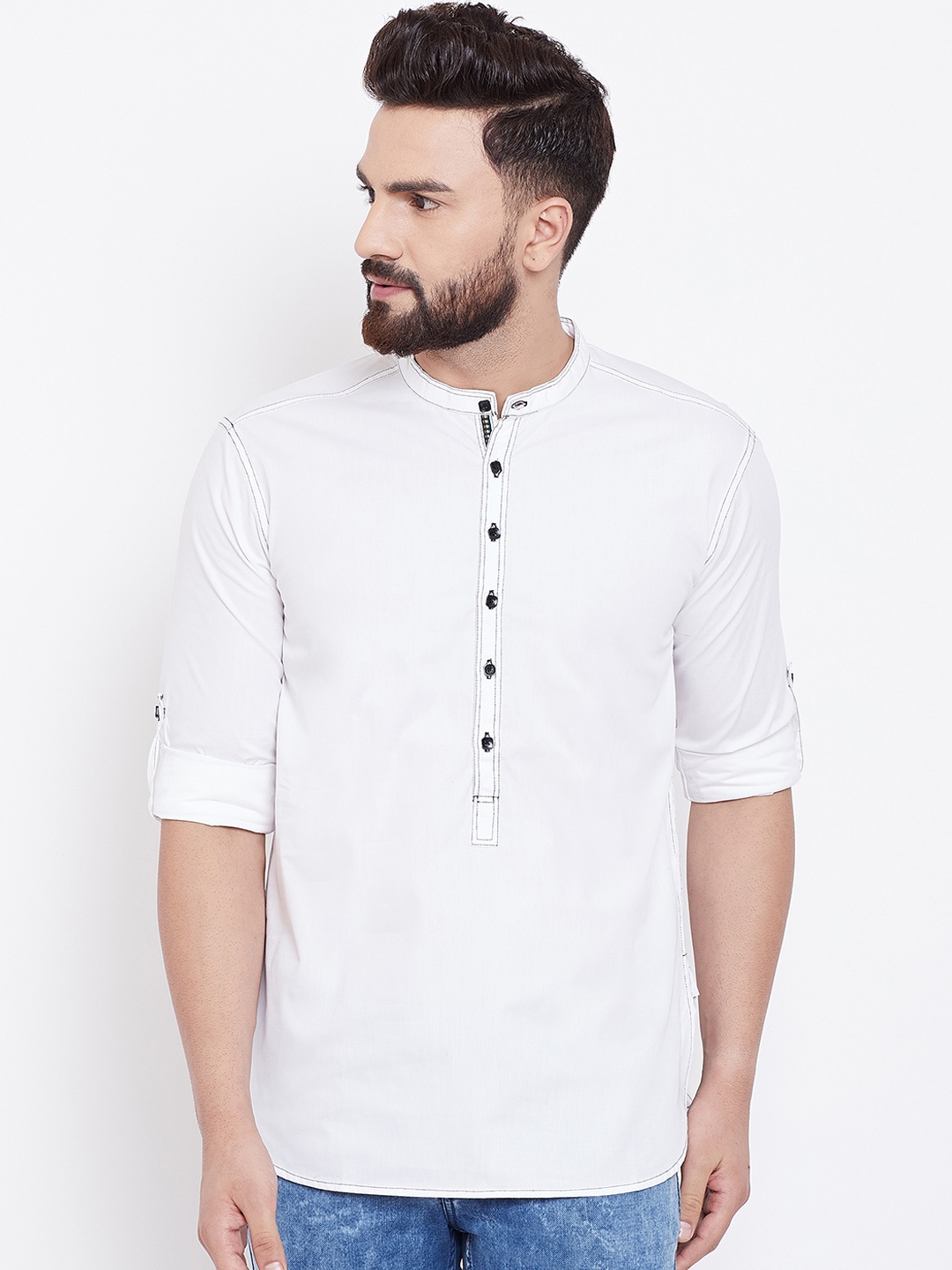 

even Men White Solid Straight Kurta