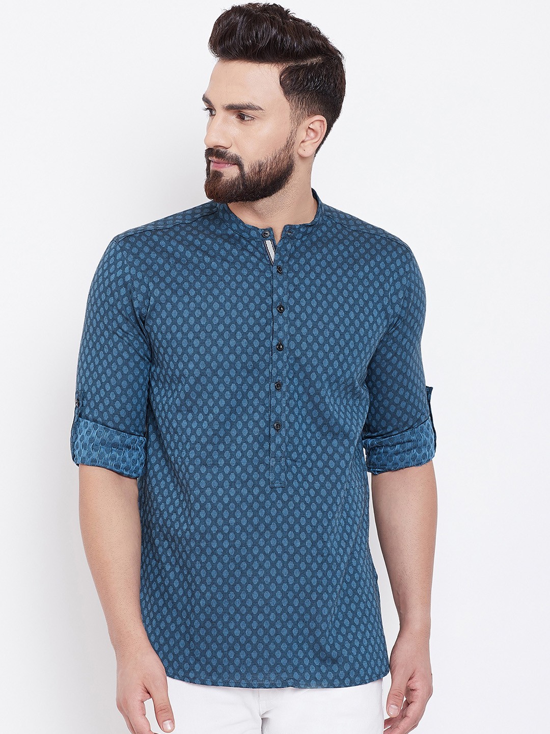 

even Men Blue Woven Design Straight Kurta