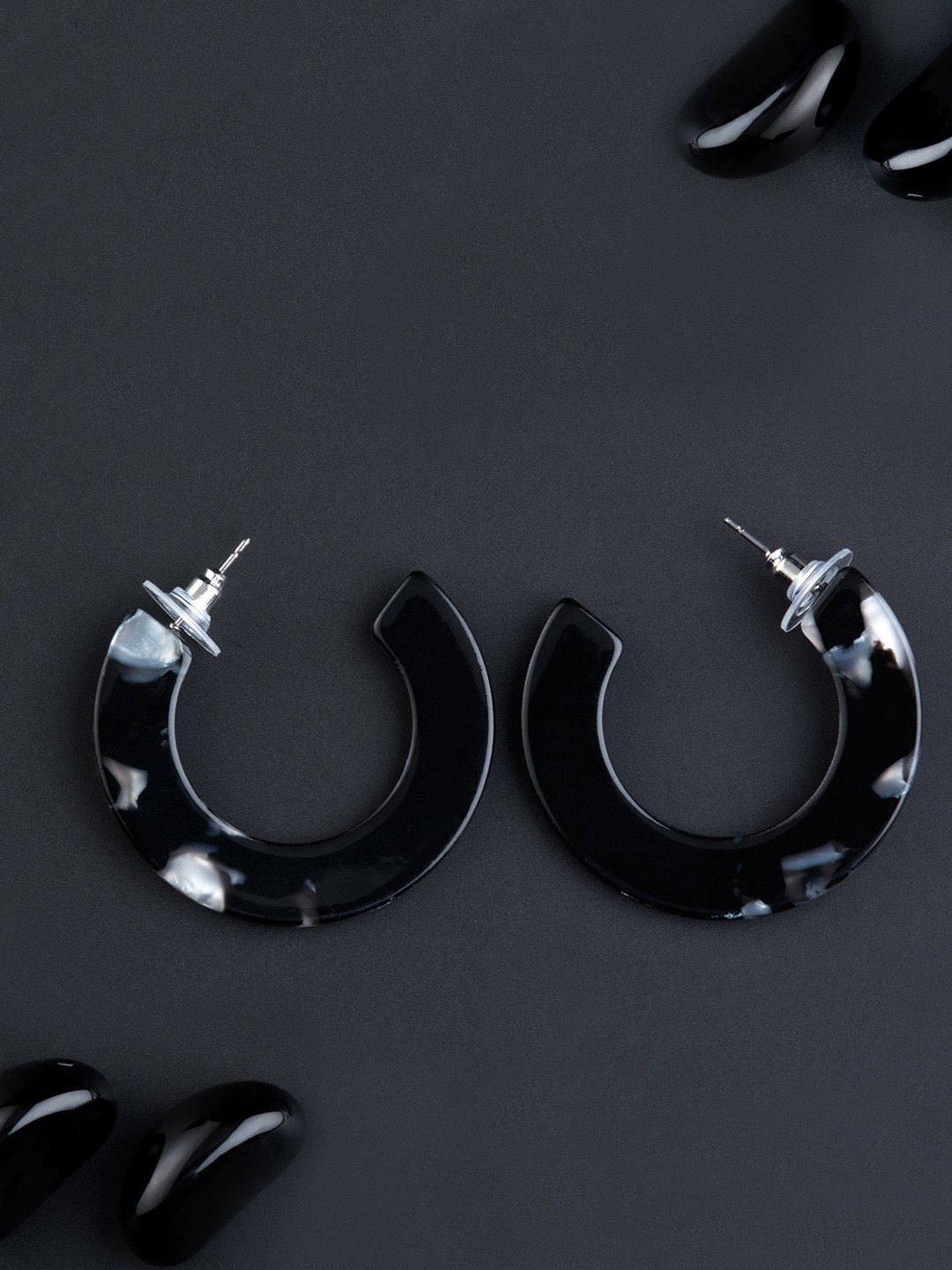 

E2O Black Circular Half Hoop Earrings