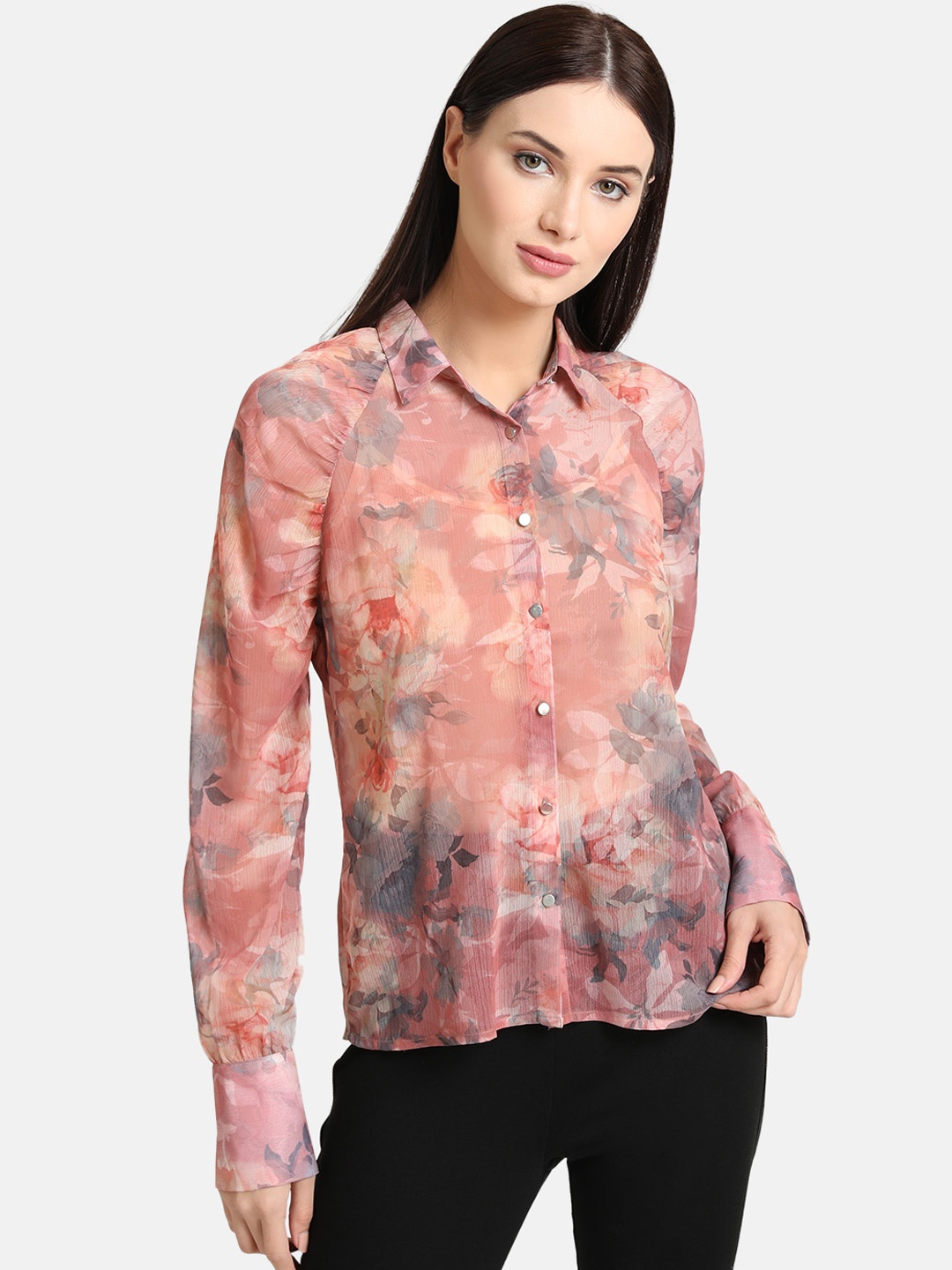 

Kazo Women Pink Regular Fit Printed Casual Shirt