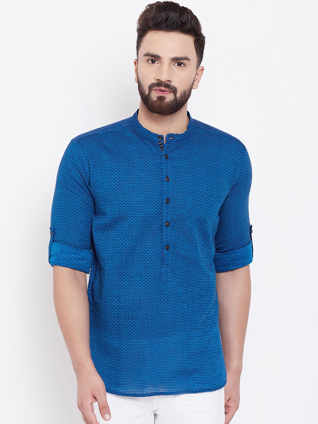 even Men Blue Woven Design Straight Kurta