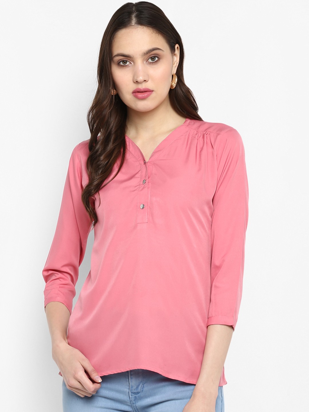 

One Femme Women Pink Solid Top