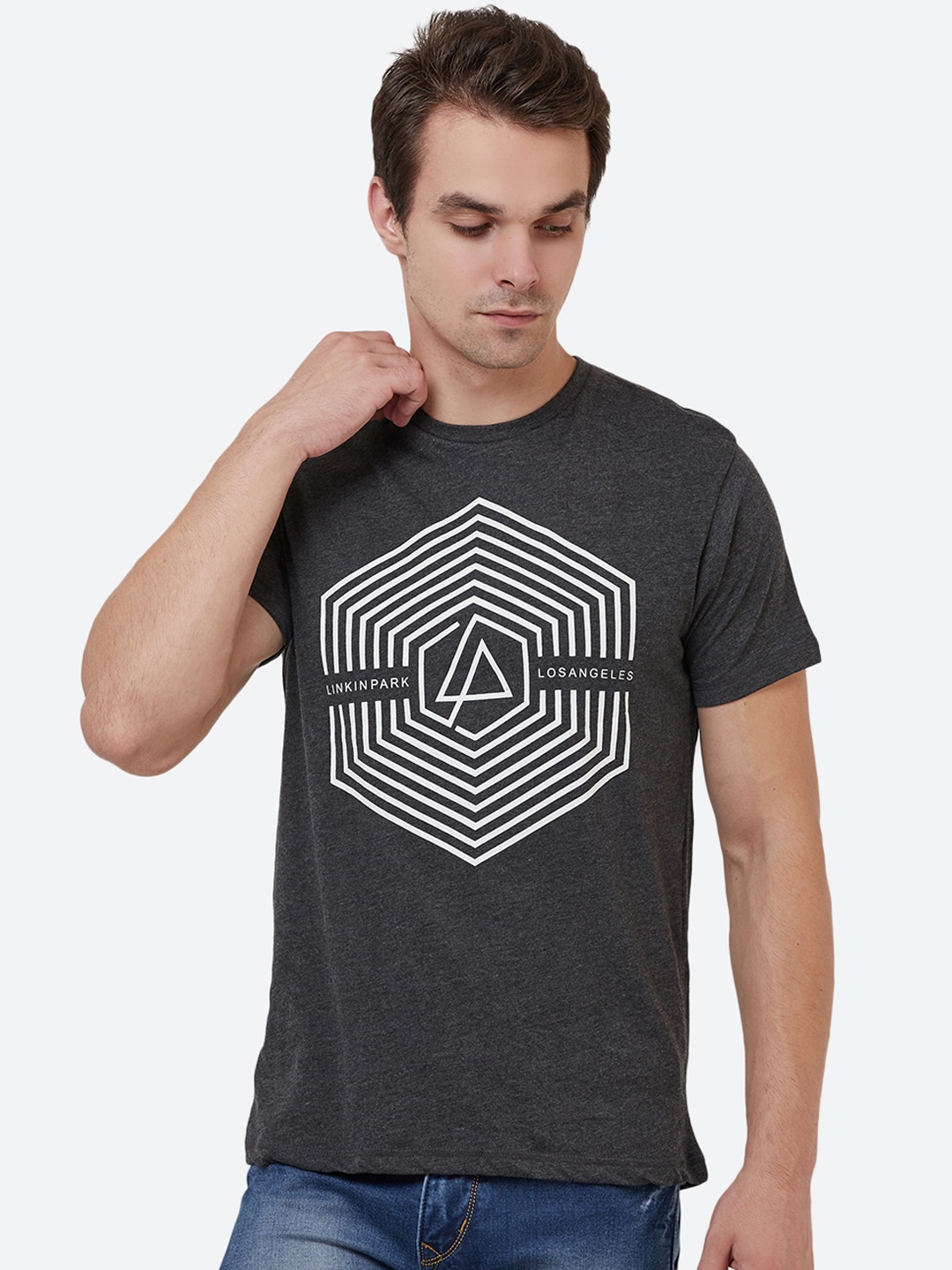 

Free Authority Linkin Park Featured Grey Tshirt for Men, Grey melange