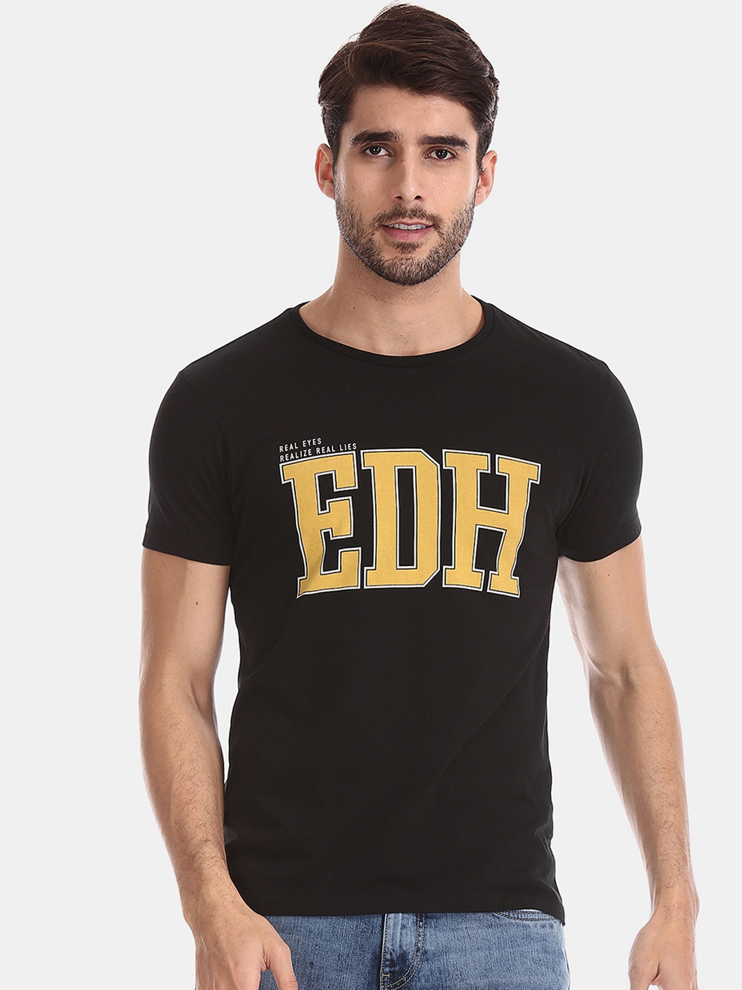 Ed Hardy Men Black Printed Round Neck T-shirt
