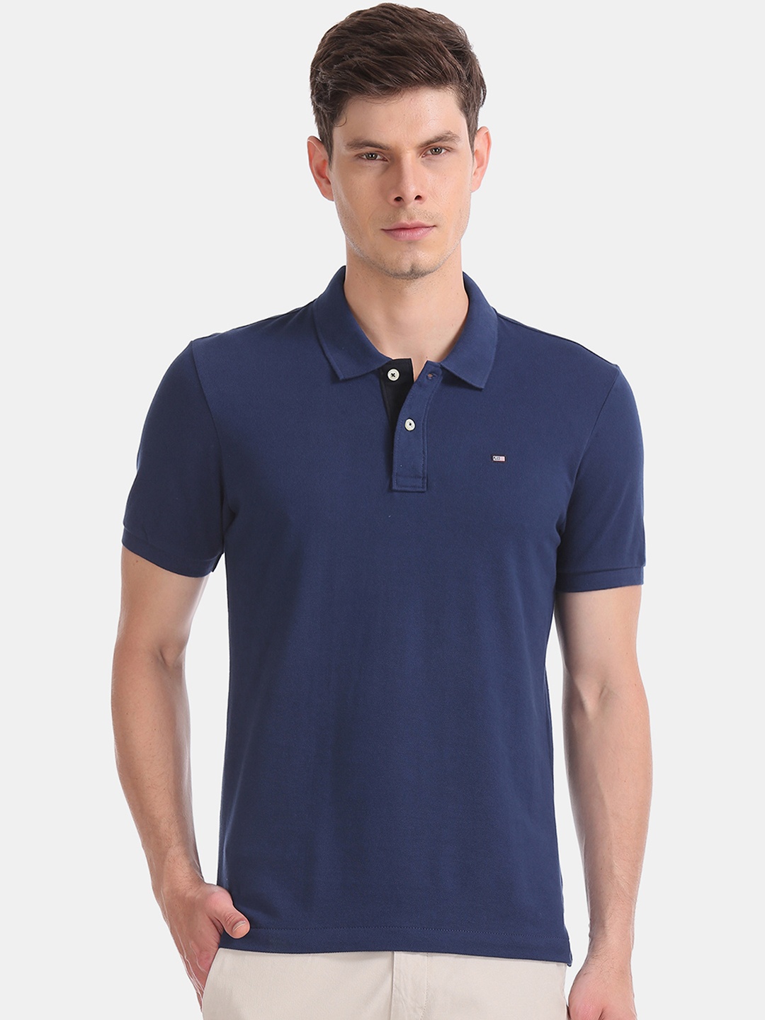 

Arrow Sport Men Blue Solid Polo Collar Pure Cotton T-shirt