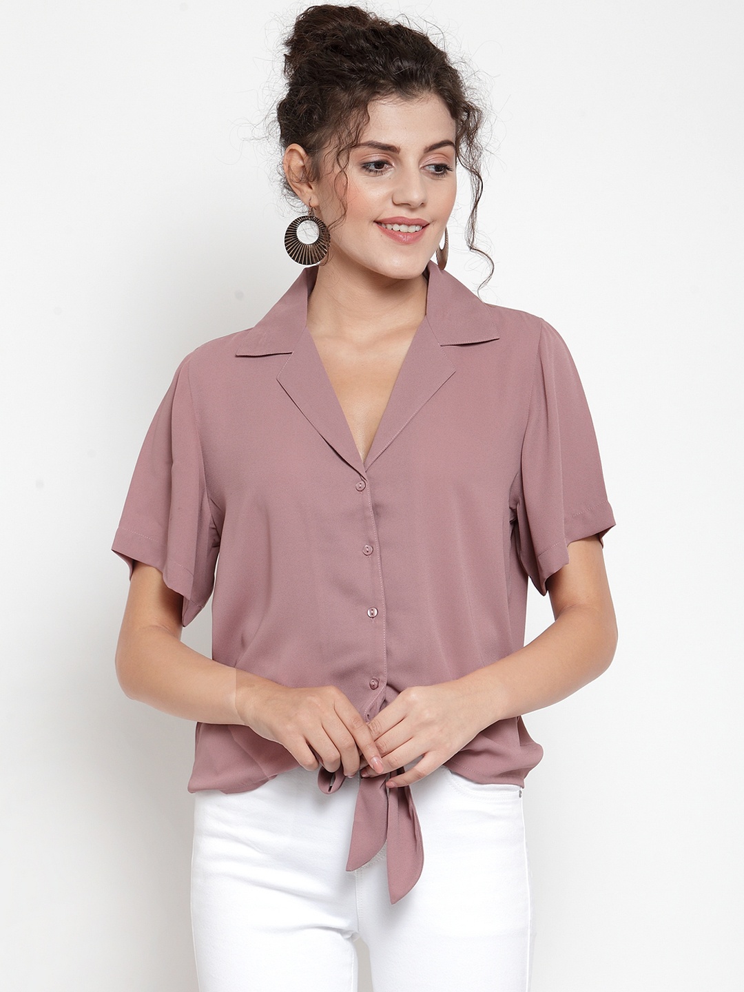 

DUDITI Women Pink Regular Fit Solid Casual Shirt