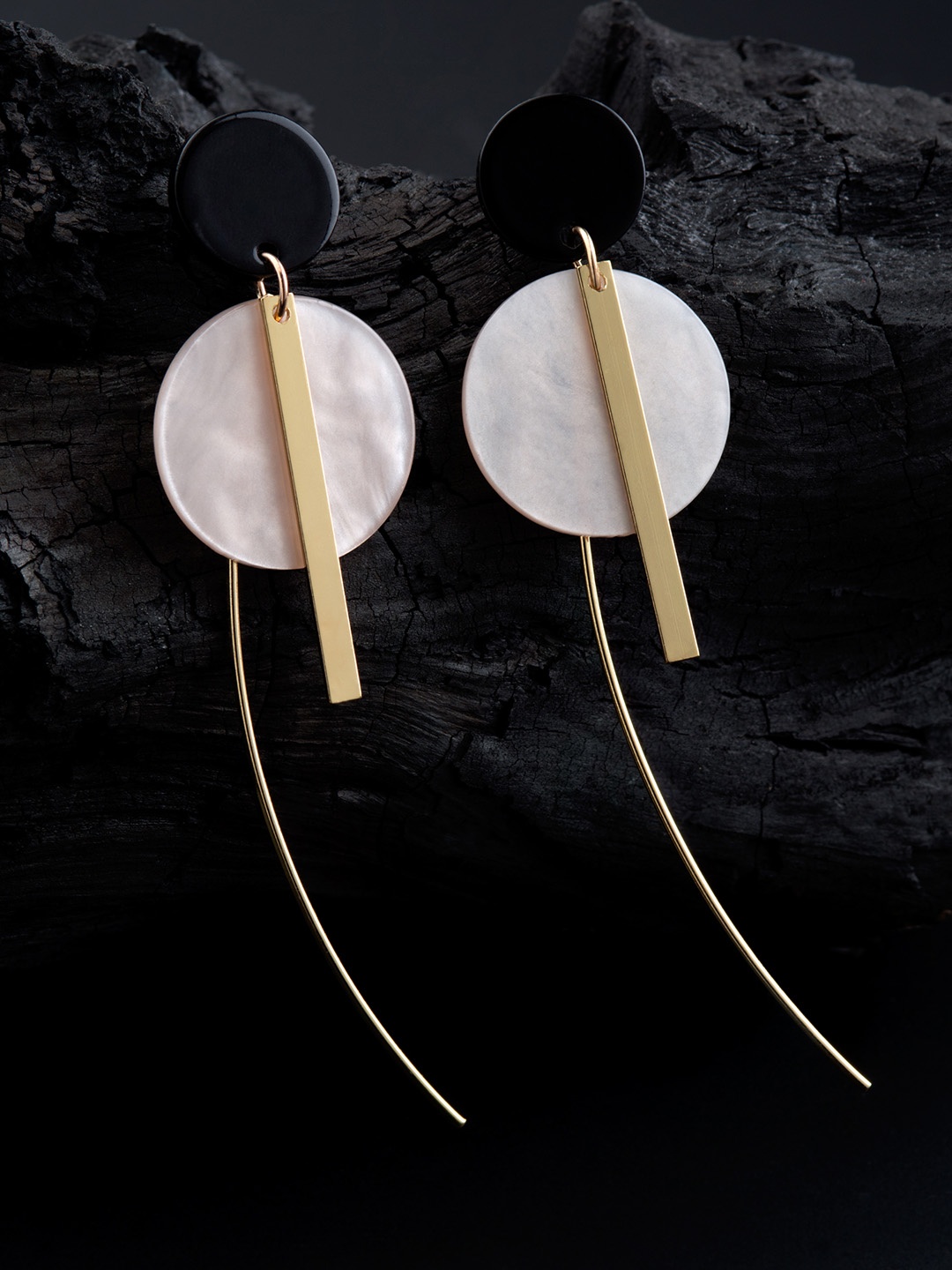 

E2O Gold-Plated Black Contemporary Drop Earrings