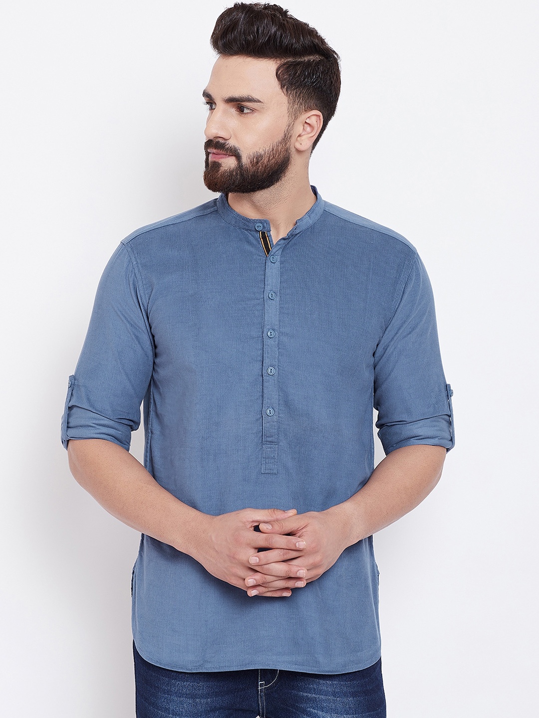 

even Men Blue & Grey Solid Straight Kurta