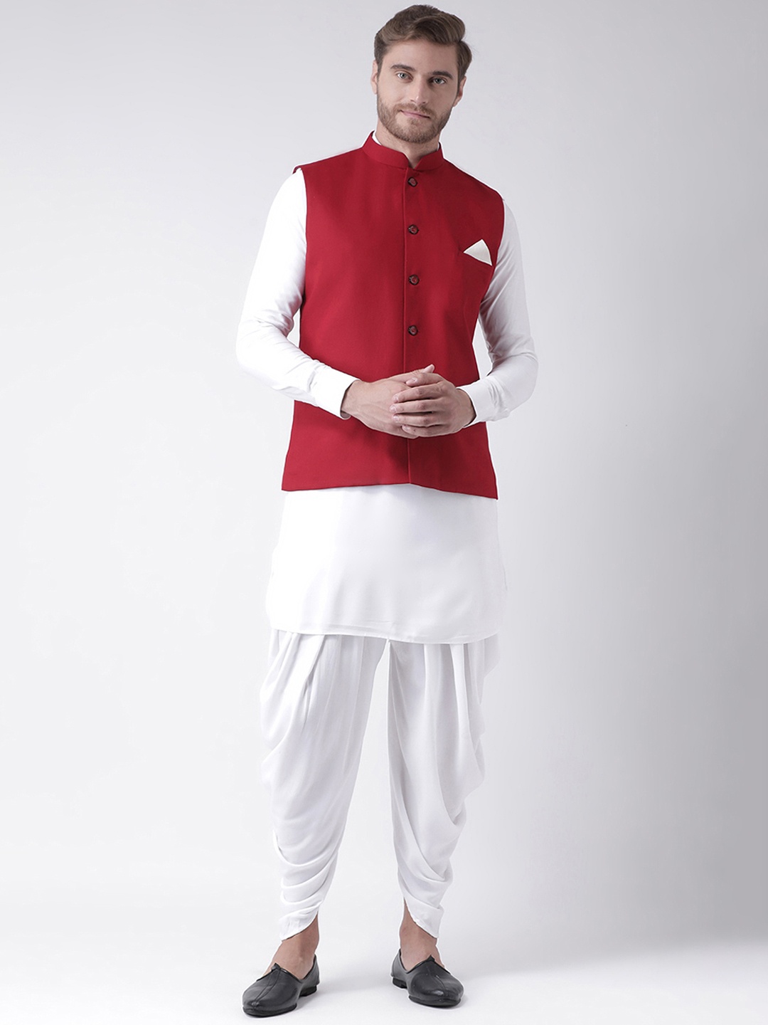 

DEYANN Men Red & White Solid Kurta Set