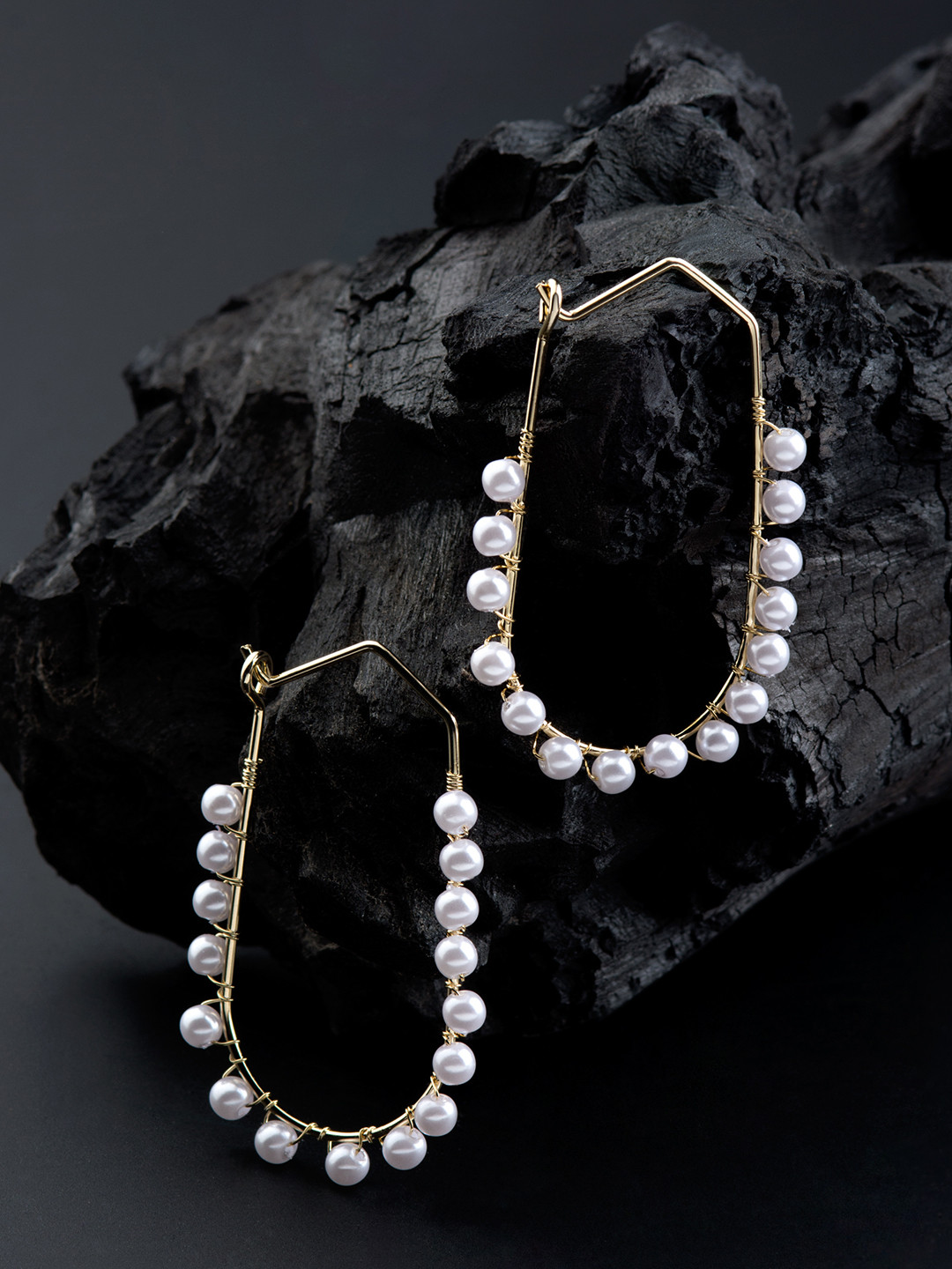 

E2O White & Gold-Plated Geometric Hoop Earrings