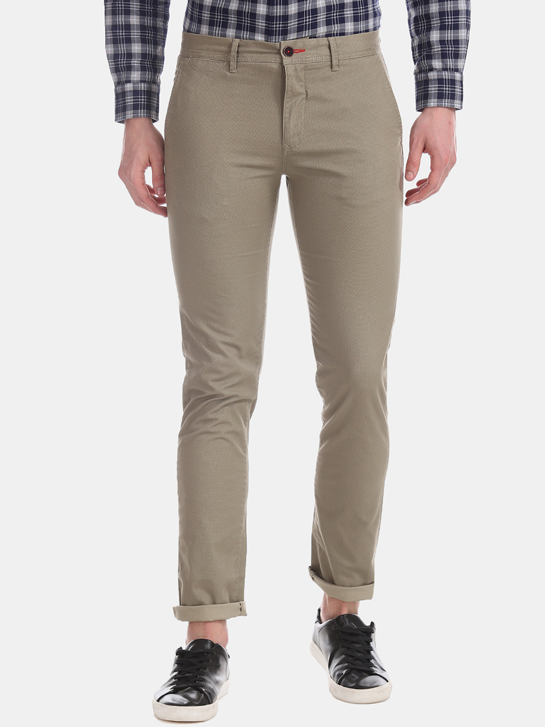 

Arrow Sport Men Khaki Slim Fit Self Design Regular Trousers