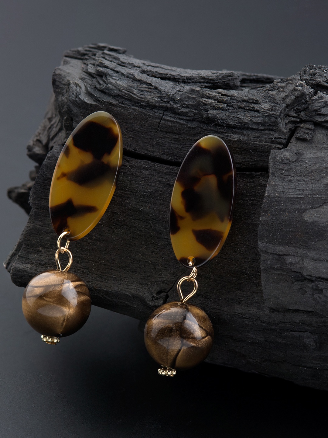 

E2O Gold-Plated Brown & Yellow Geometric Drop Earrings