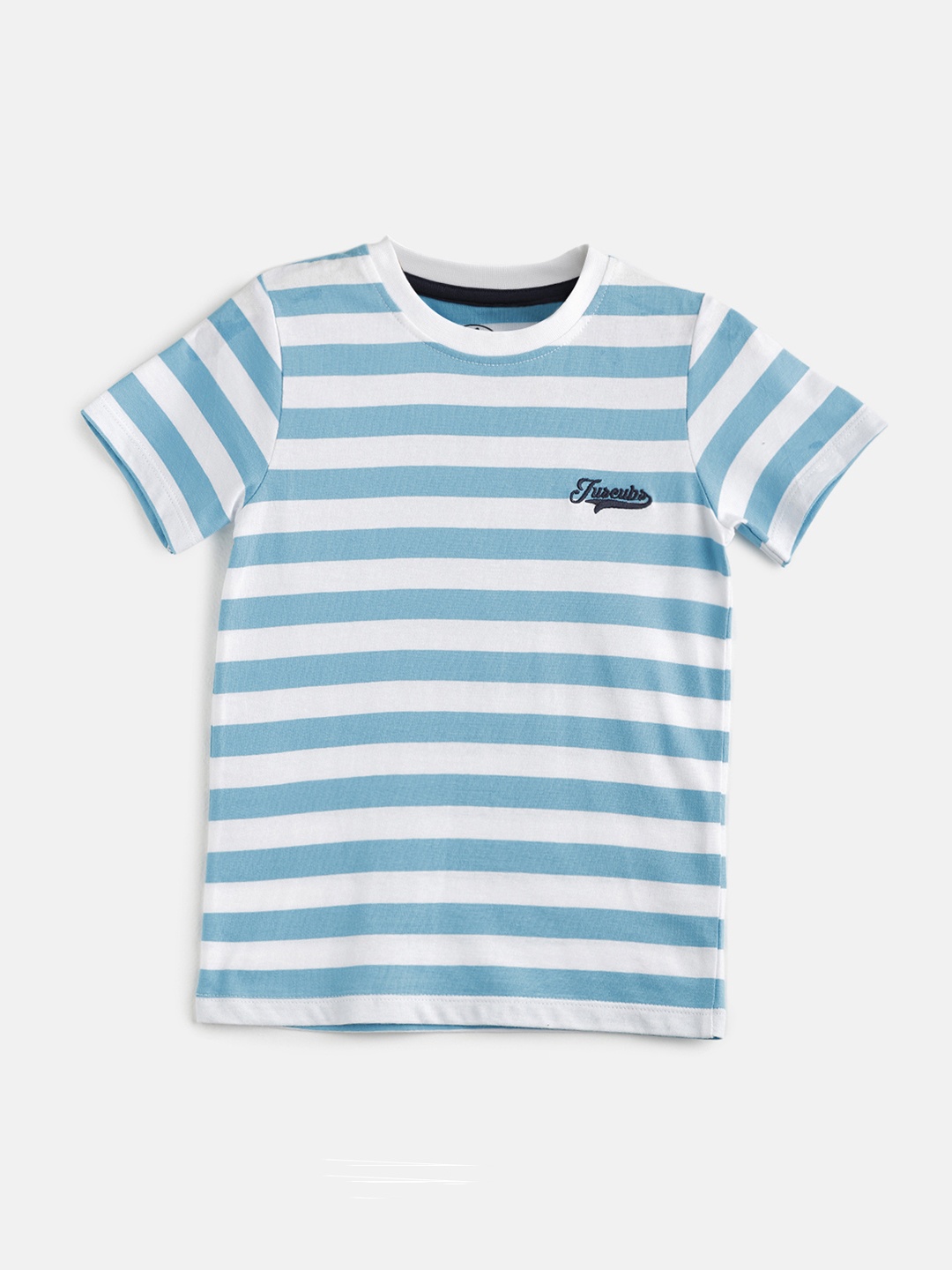 

JusCubs Boys Blue & White Striped Round Neck T-shirt