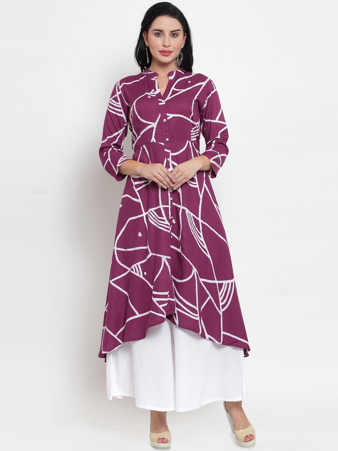 

WESTCLO Women Purple & White Printed A-Line Kurta
