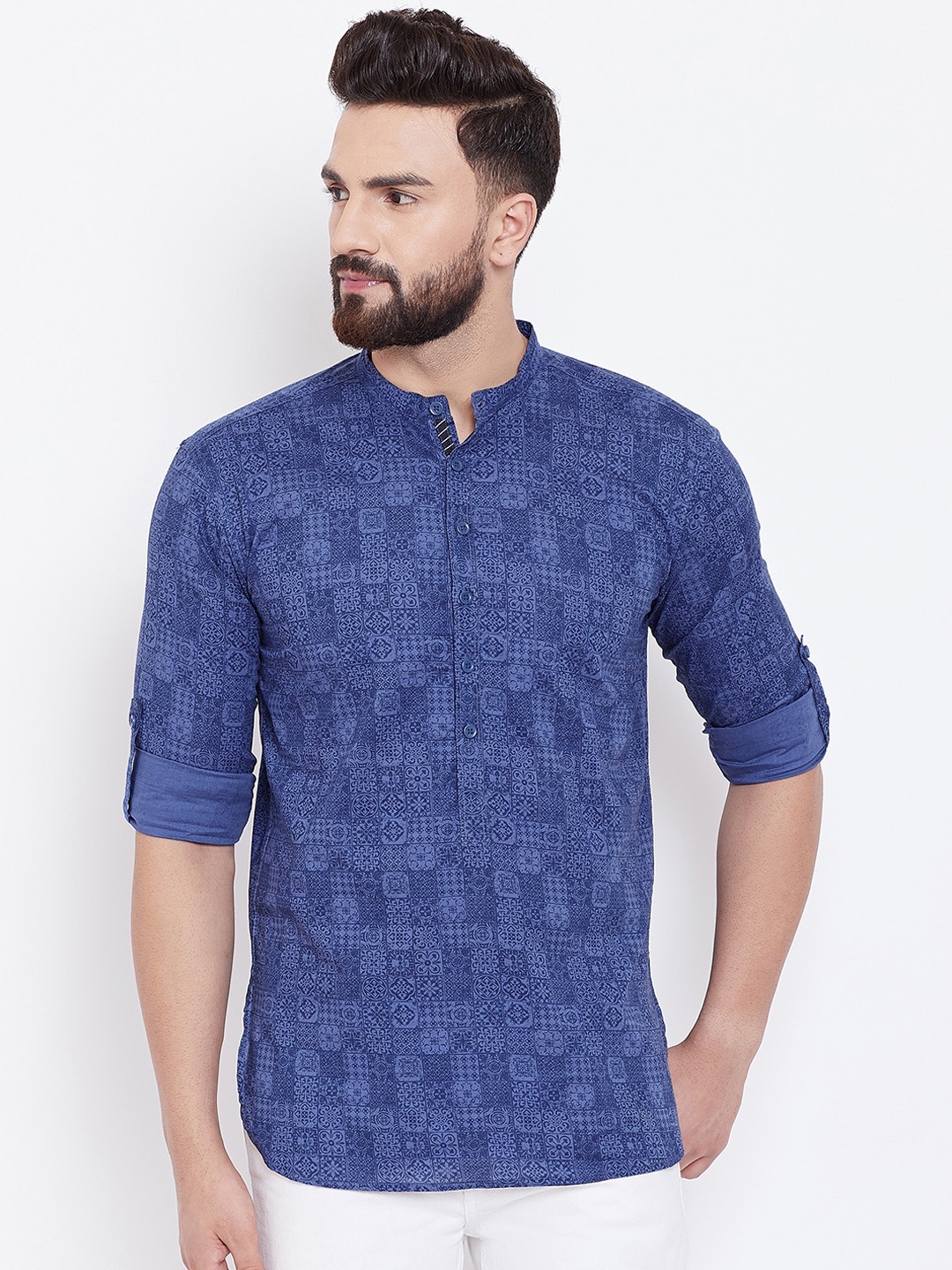 

even Men Blue Printed Straight Kurta