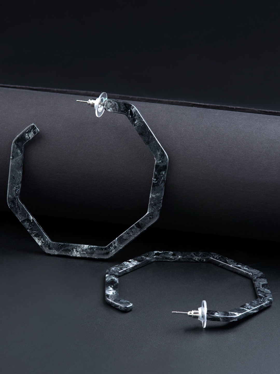 

E2O Black Geometric Half Hoop Earrings