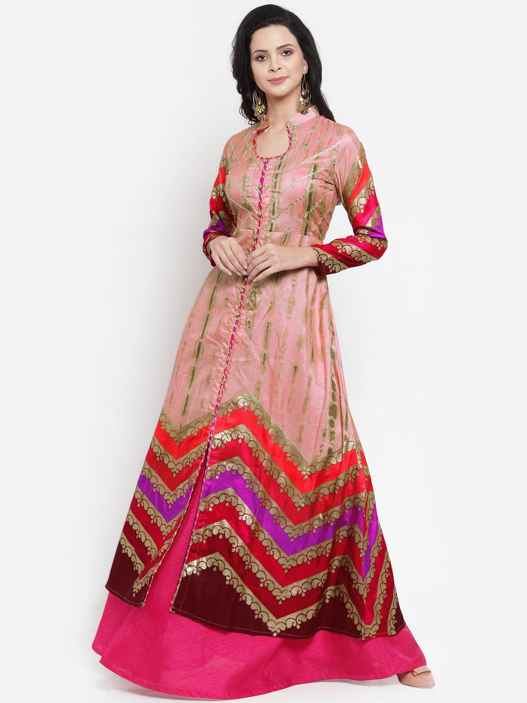 

Get Glamr Women Multicoloured Printed A-Line Layered Kurta Dress, Multi