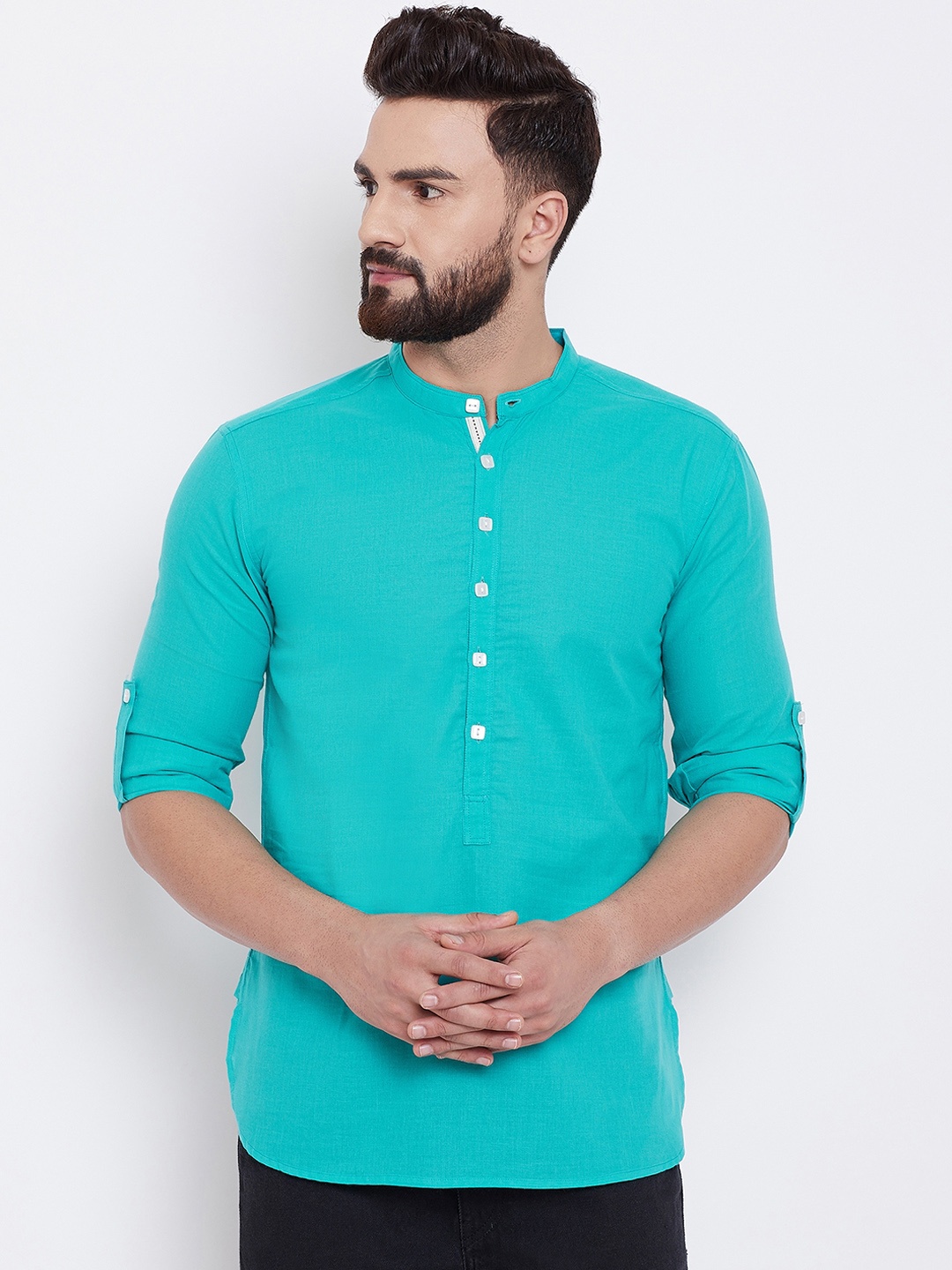 

even Men Turquoise Blue Solid Straight Kurta