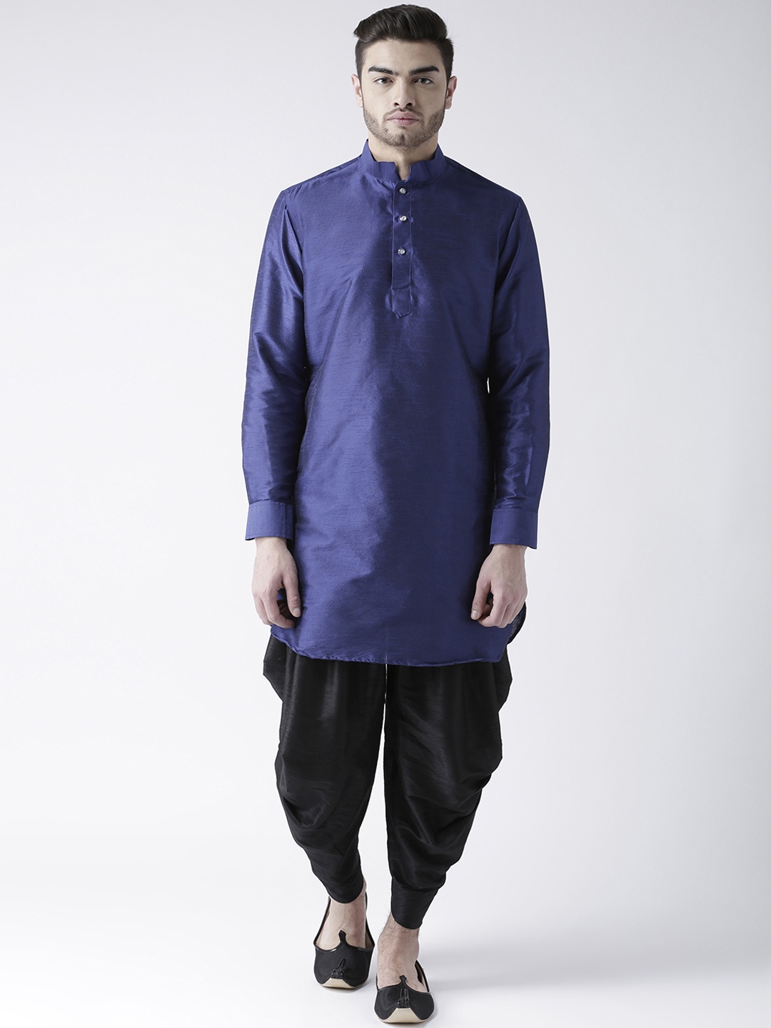 DEYANN Men Navy Blue & Black Solid Kurta with Patiala