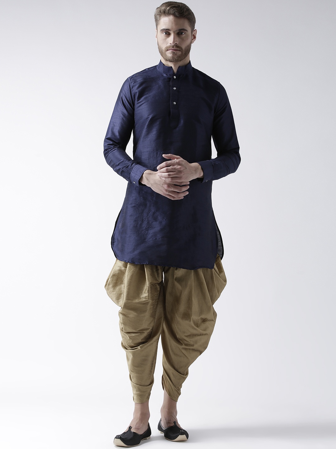 

DEYANN Men Navy Blue & Brown Solid Kurta with Patiala