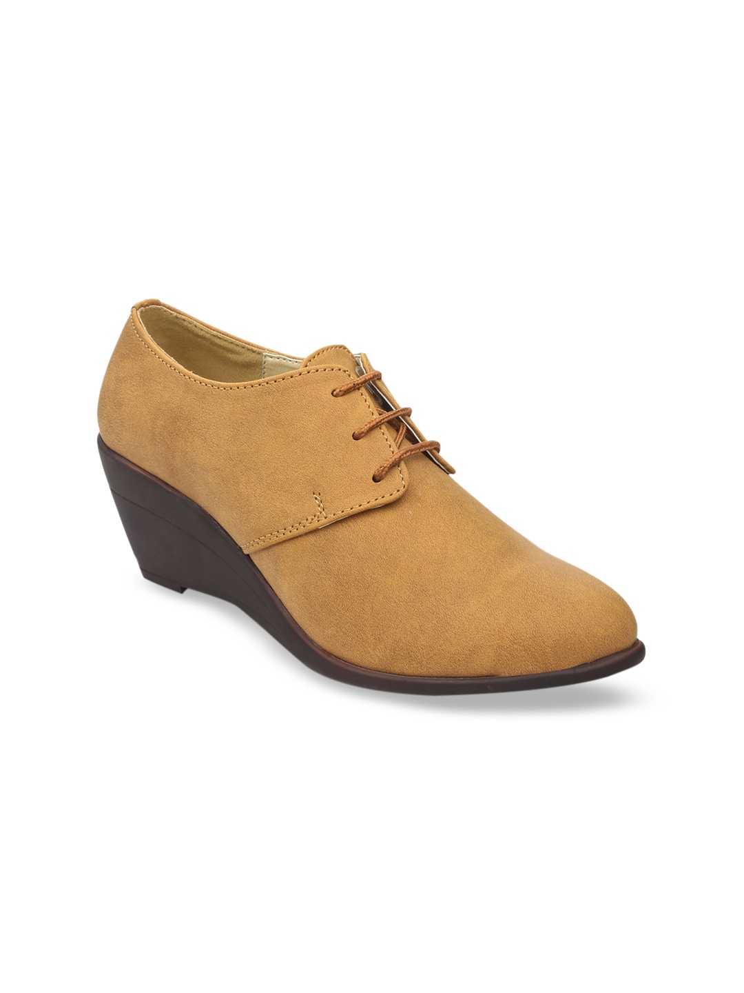 VALIOSAA Women Beige Solid Heeled Boots
