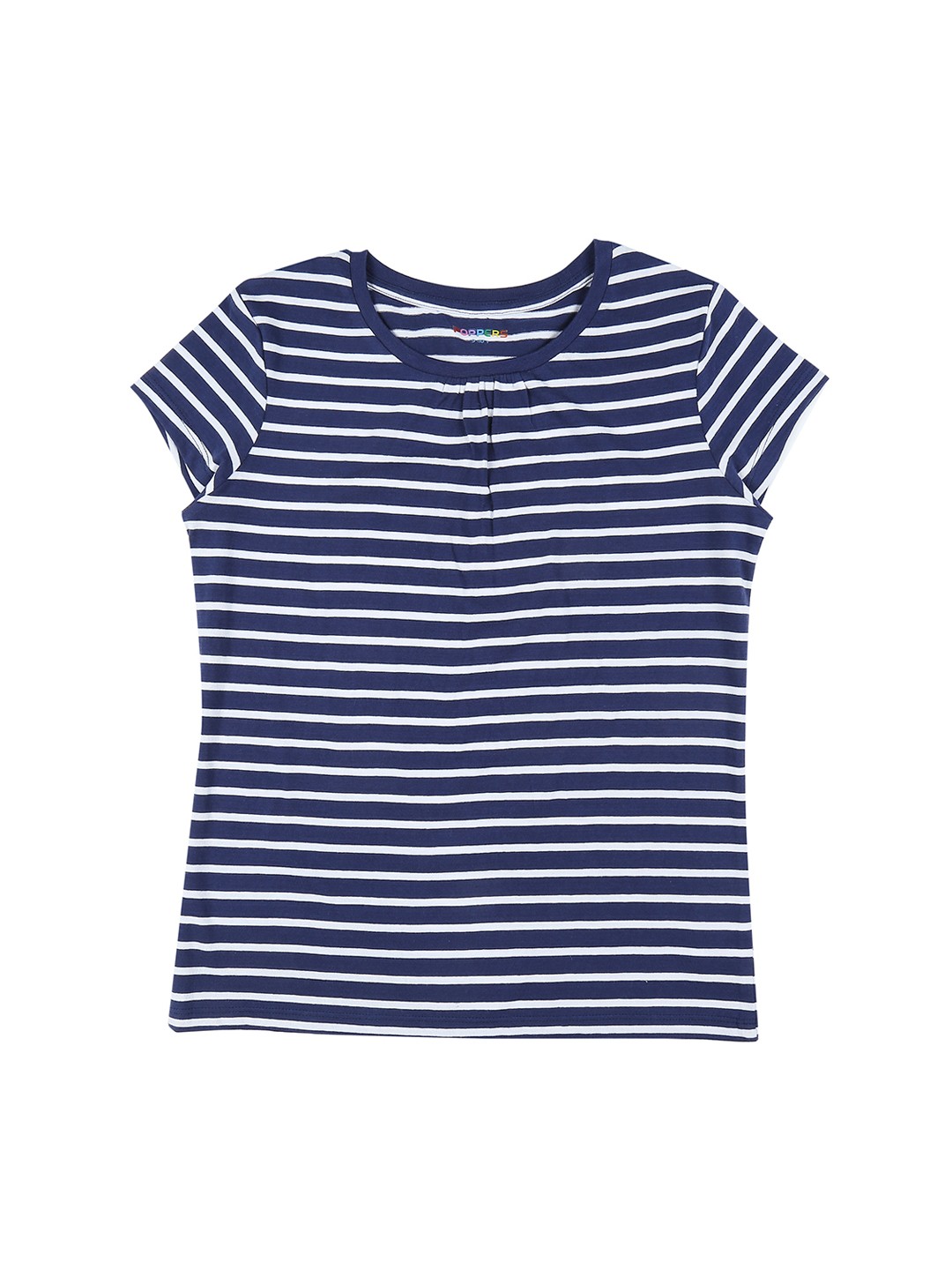 

POPPERS by Pantaloons Girls Navy Blue White Striped Round Neck Pure Cotton T-shirt